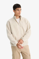 Relax Fit Half Turtleneck Zip-Up Fleece Cardigan