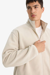 Relax Fit Half Turtleneck Zip-Up Fleece Cardigan