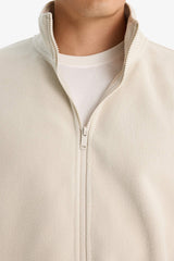 Relax Fit Half Turtleneck Zip-Up Fleece Cardigan