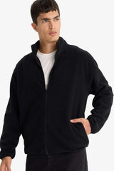Relax Fit Half Turtleneck Zip-Up Fleece Cardigan