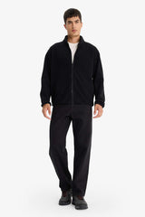 Relax Fit Half Turtleneck Zip-Up Fleece Cardigan