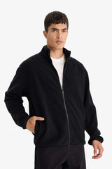 Relax Fit Half Turtleneck Zip-Up Fleece Cardigan