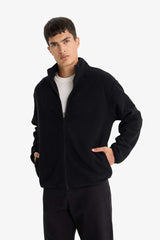 Relax Fit Half Turtleneck Zip-Up Fleece Cardigan