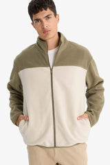 Relax Fit Half Turtleneck Zip-Up Fleece Cardigan
