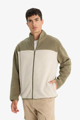 Relax Fit Half Turtleneck Zip-Up Fleece Cardigan