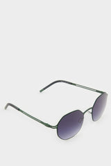 Men's Hexagonal Green Metal Frame Smoked Lens UV Sunglasses