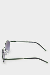 Men's Hexagonal Green Metal Frame Smoked Lens UV Sunglasses