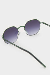 Men's Hexagonal Green Metal Frame Smoked Lens UV Sunglasses