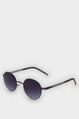 Men's Round Black Metal Frame Black Lens UV Sunglasses