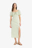A-Line V-Neck Linen Blend Short Sleeve Midi Dress
