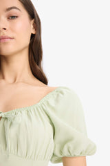 A-Line V-Neck Linen Blend Short Sleeve Midi Dress