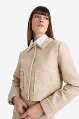 Cropped Fit Crew Neck Tweed Blazer