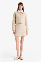 Cropped Fit Crew Neck Tweed Blazer