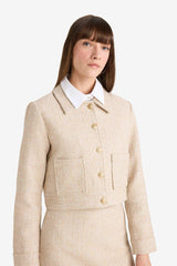 Cropped Fit Crew Neck Tweed Blazer