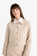 Cropped Fit Crew Neck Tweed Blazer