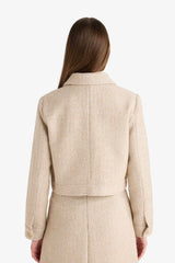 Cropped Fit Crew Neck Tweed Blazer