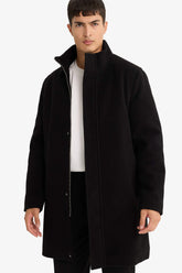 Regular Fit Stand Collar Pocketed Zip-Up Lined Cashmere Parka