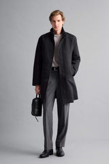 Regular Fit Stand Collar Pocketed Zip-Up Lined Cashmere Parka