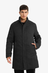Regular Fit Stand Collar Pocketed Zip-Up Lined Cashmere Parka