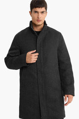 Regular Fit Stand Collar Pocketed Zip-Up Lined Cashmere Parka