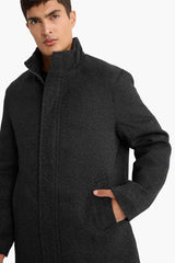 Regular Fit Stand Collar Pocketed Zip-Up Lined Cashmere Parka