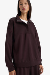 Relax Fit Half Turtleneck Zip-Up Modal Sweatshirt
