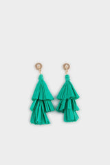 Women Green Straw Detailed Dangle Earrings