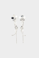 Women Floral Dangle Silver Earrings