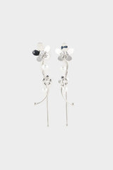 Women Floral Dangle Silver Earrings