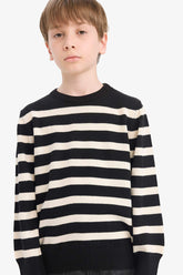 Boys Crew Neck Striped Knit Sweater