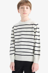 Boys Crew Neck Striped Knit Sweater