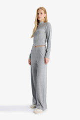 Elastic Waist Flare Fit Wide Leg Sweatpants