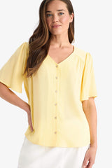 Regular Fit V-Neck Crinkle Viscose Short Sleeve Shirt