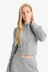 High-Neck Zip-Up Sweatshirt