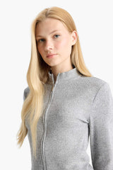 High-Neck Zip-Up Sweatshirt