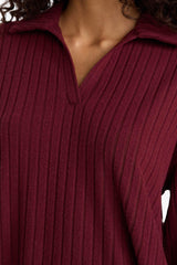 Relax Fit Polo Neck Ribbed Camisole Long Sleeve T-Shirt