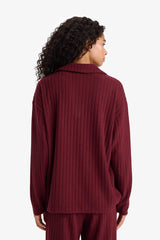 Relax Fit Polo Neck Ribbed Camisole Long Sleeve T-Shirt