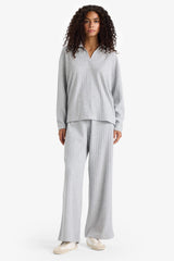 Relax Fit Polo Neck Ribbed Camisole Long Sleeve T-Shirt