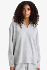 Relax Fit Polo Neck Ribbed Camisole Long Sleeve T-Shirt