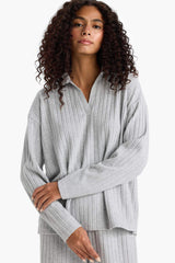 Relax Fit Polo Neck Ribbed Camisole Long Sleeve T-Shirt