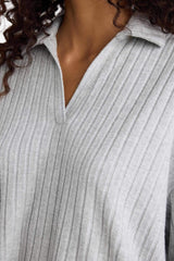 Relax Fit Polo Neck Ribbed Camisole Long Sleeve T-Shirt