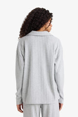 Relax Fit Polo Neck Ribbed Camisole Long Sleeve T-Shirt