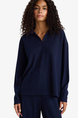 Relax Fit Polo Neck Ribbed Camisole Long Sleeve T-Shirt