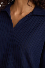 Relax Fit Polo Neck Ribbed Camisole Long Sleeve T-Shirt