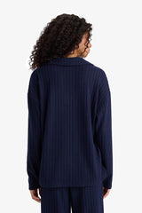 Relax Fit Polo Neck Ribbed Camisole Long Sleeve T-Shirt