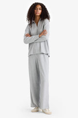 Wide Leg Ribbed Camisole Elastic Waist Trousers