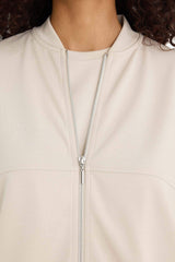 College Collar Zippered Soft Textured Modal Bomber Cardigan