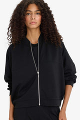 College Collar Zippered Soft Textured Modal Bomber Cardigan