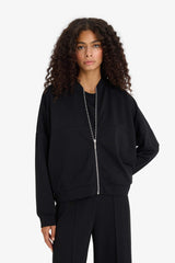 College Collar Zippered Soft Textured Modal Bomber Cardigan