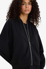 College Collar Zippered Soft Textured Modal Bomber Cardigan